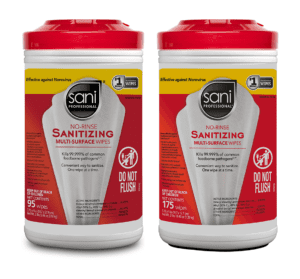 Sanitizing No-Rinse Wipes in canister 95ct and 175ct