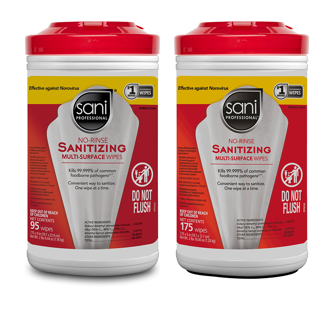 Sanitizing No-Rinse Wipes in canister 95ct and 175ct